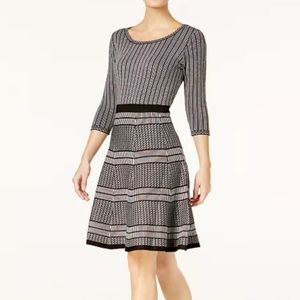 2/$30 Taylor Woman Striped Fit & Flare Sweater 3/4 Sleeve Knee Length Dress 3X